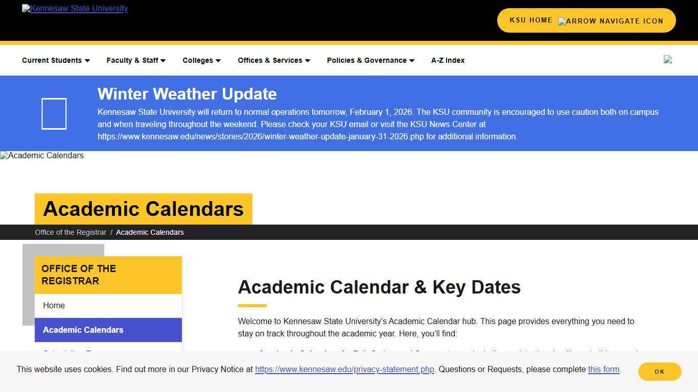 Academic Calendars - Office of the Registrar